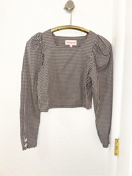 Lisa Says Gah Tops - LISA SAYS GAH The Maddie Puff LongSleeve Gingham SquareNeck Blouse Cotton SZ: XS